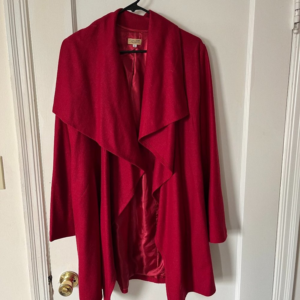 🌟 Piko 1988 Maroon Wool Open Jacket - Large, Mid-Thigh Length, Hip & Fashionabl